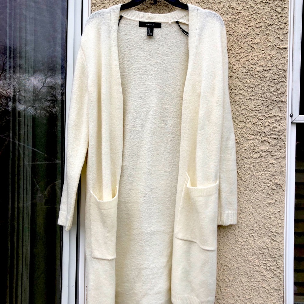 White knee length cardigan
